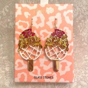 Brand New Piper K Jeweled Gold Tone Summer Ice Cream Popsicle Drop Earrings